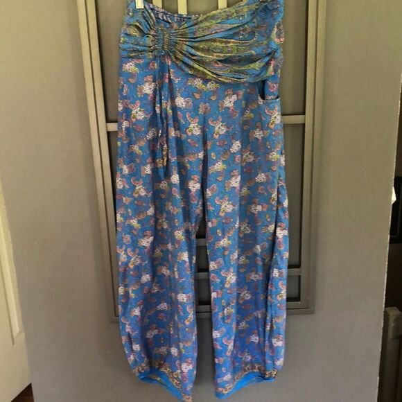 Aller Sumplement Blue printed lightweight harem pants M/L - Picture 1 of 10